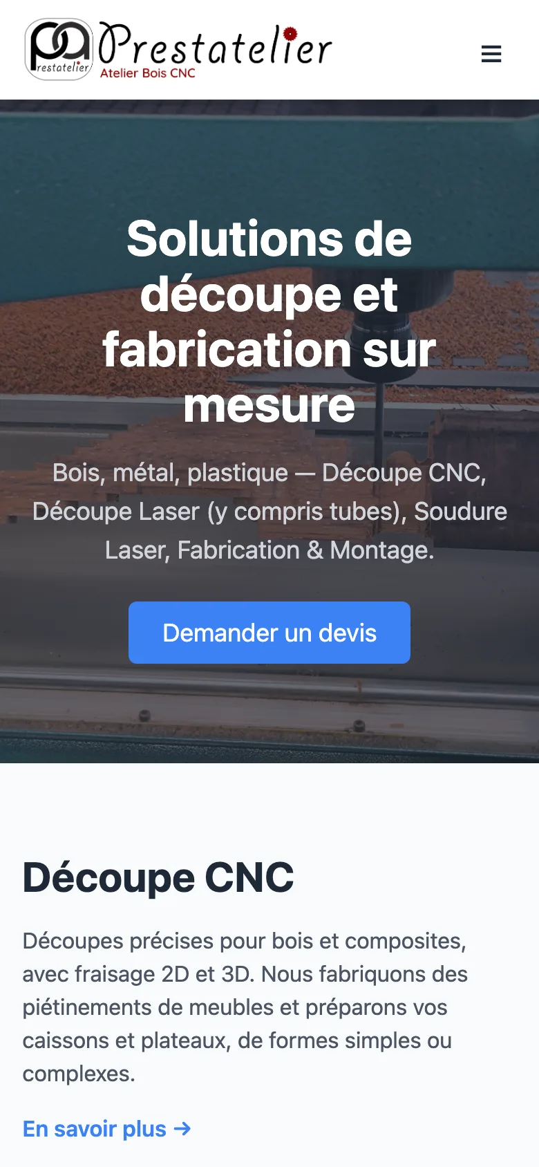 Prestatelier Services — mobile view