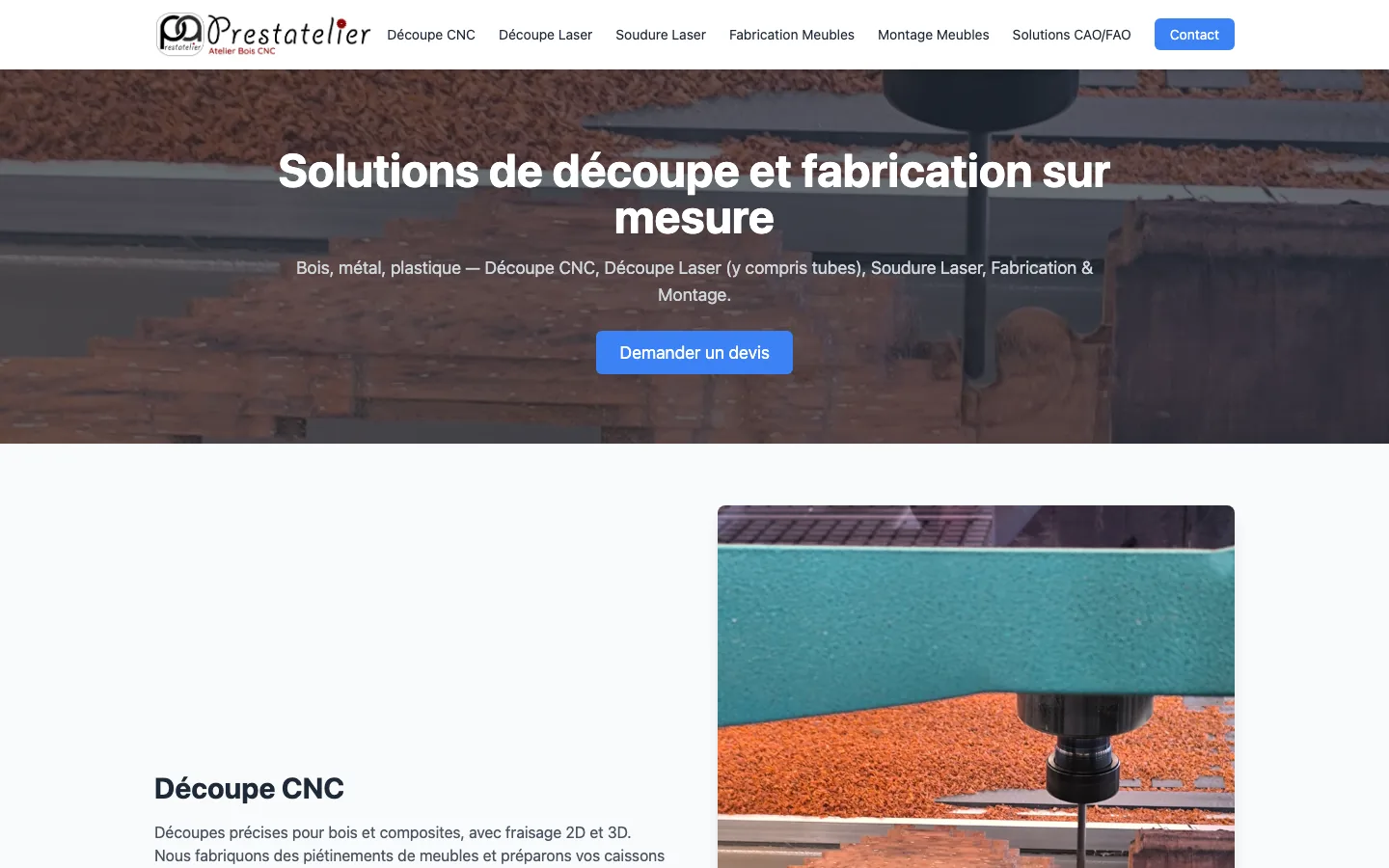 Prestatelier Services — desktop homepage