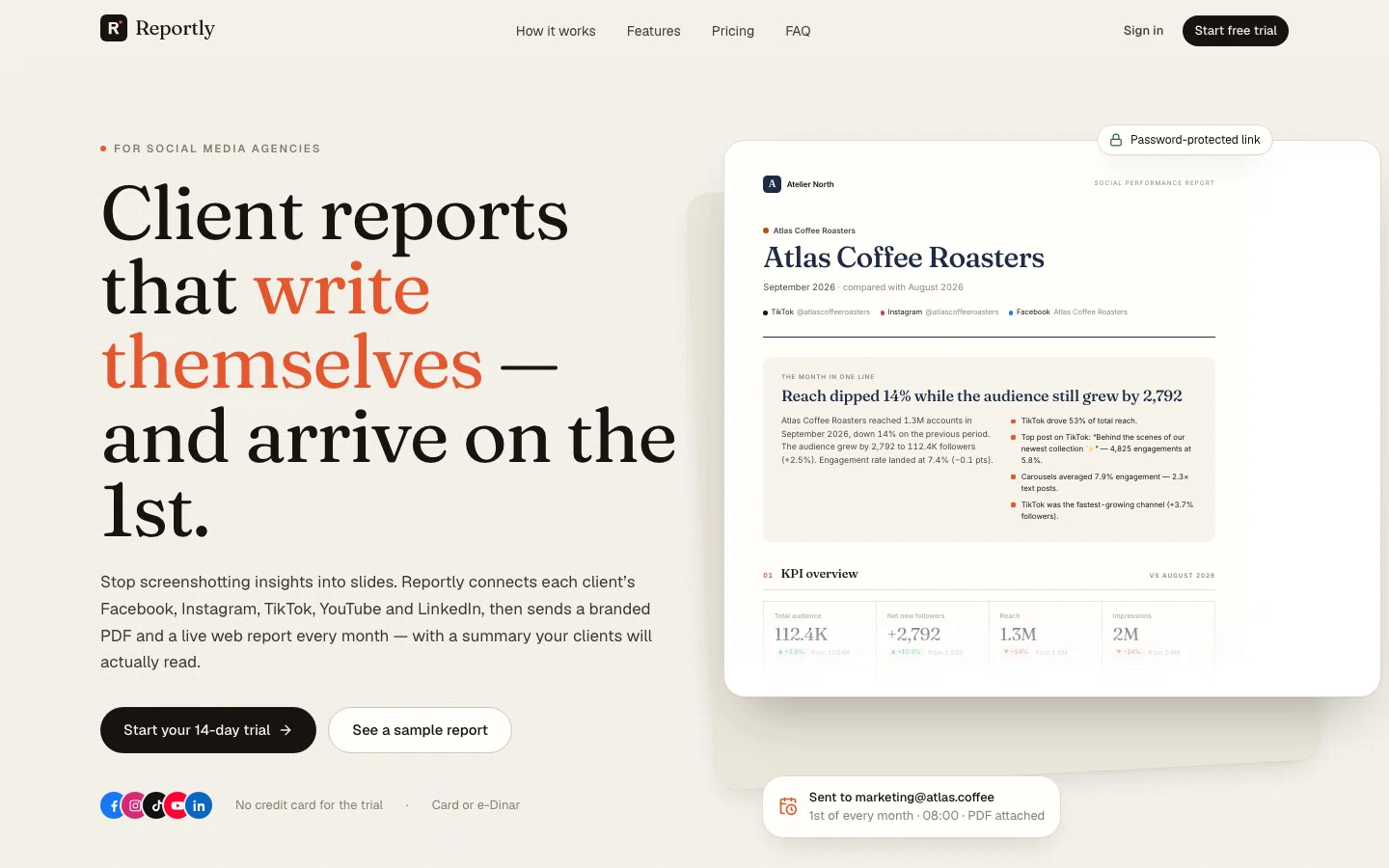 Reportly — desktop homepage
