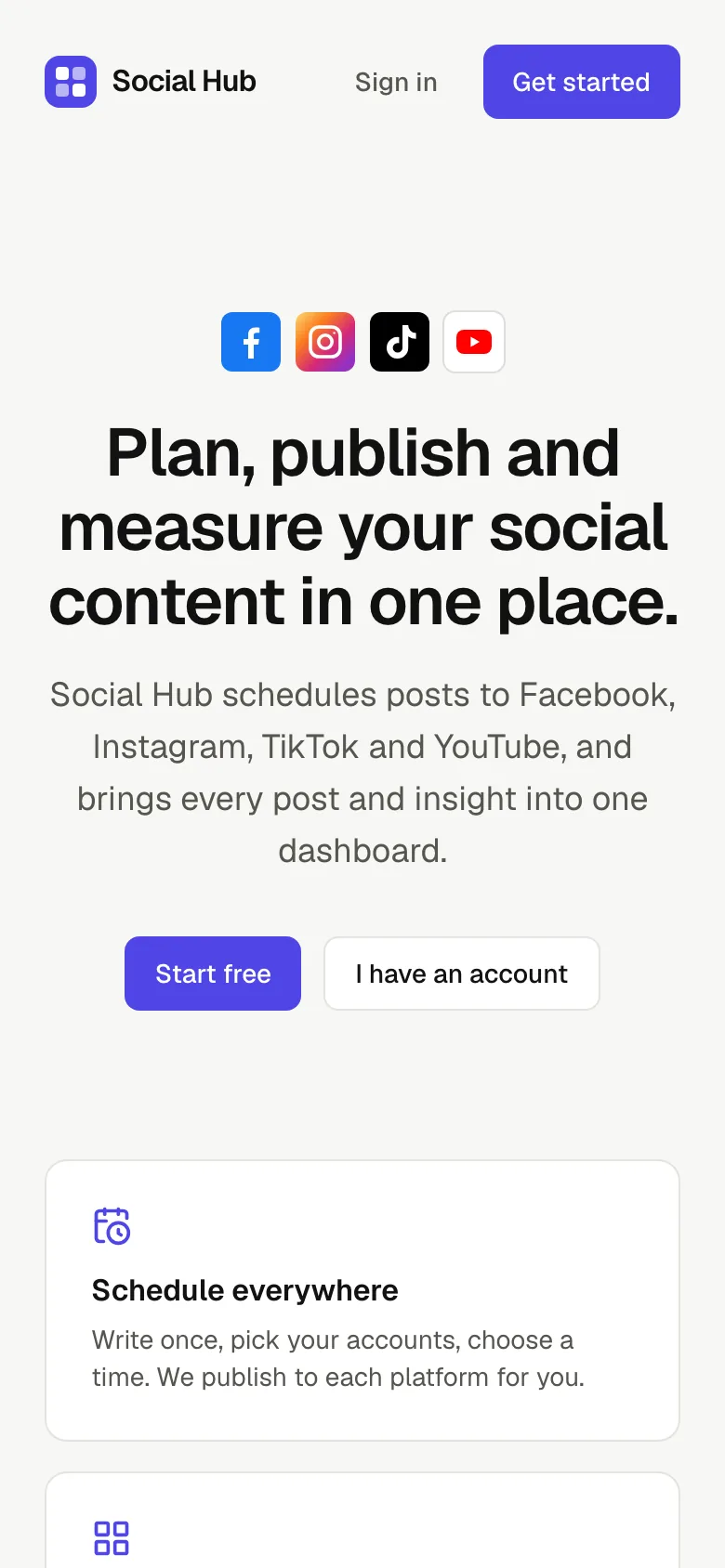 Social Hub — mobile view
