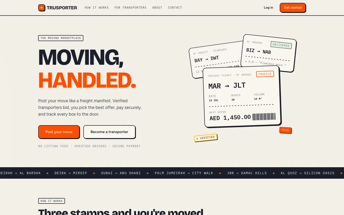 Trusporter — desktop homepage